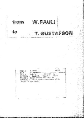 Letter from Pauli to Gustafson