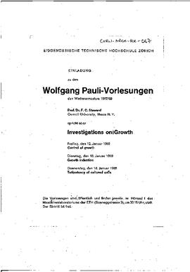 "Wolfgang Pauli-Vorlesungen des Wintersemesters 1967-68: F. C. Steward, Investigations on Growth", announcement