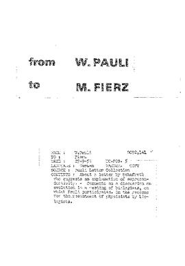 Letter from Pauli to Fierz