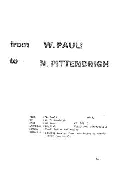 Letter from Pauli to Pittendrigh