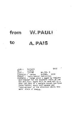 Letter from Pauli to Pais