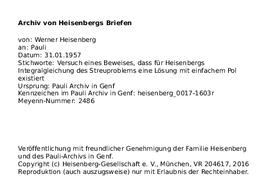 Letter from Heisenberg to Pauli