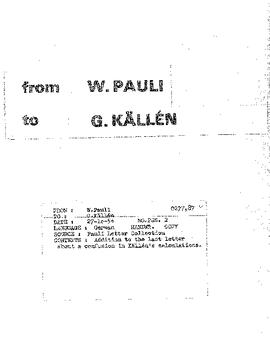 Letter from Pauli to Källén
