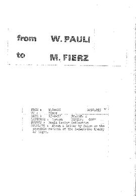 Letter from Pauli to Fierz