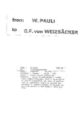 Letter from Pauli to Von Weizsäcker