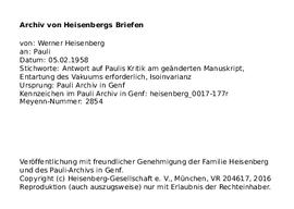 Letter from Heisenberg to Pauli