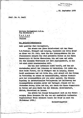 letter to Editore Boringhieri