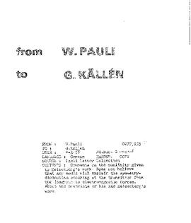 Letter from Pauli to Källén