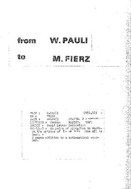 Letter from Pauli to Fierz
