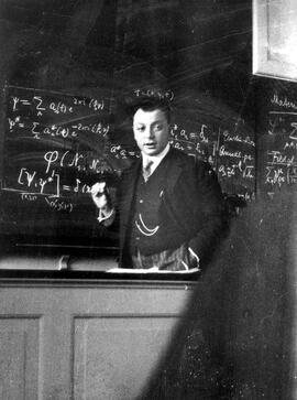 Wolfgang Pauli during a lecture in Copenhagen