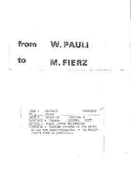 Letter from Pauli to Fierz