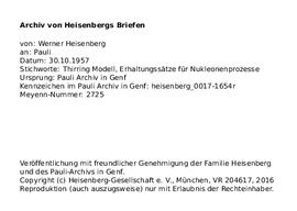 Letter from Heisenberg to Pauli