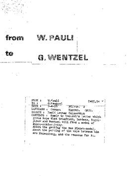 Letter from Pauli to Wentzel