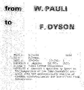 Letter from Pauli to Dyson