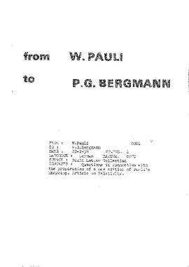 Letter from Pauli to Bergmann