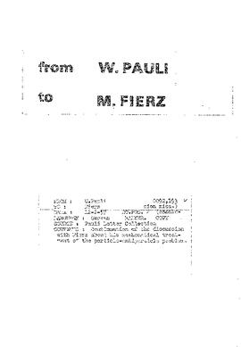 Letter from Pauli to Fierz