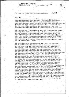 Vortrag von Prof. Pauli, Philosophische Gesellschaft Zürich