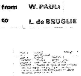 Letter from Pauli to De Broglie