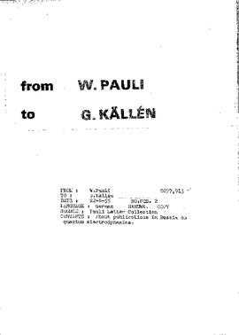 Letter from Pauli to Källén