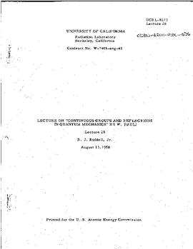 Lectures on "Continuous groups and reflections in Quantum Mechanics" held at Berkeley (University of California) in spring 1958, lecture 28, manuscript, Pauli, Wolfgang