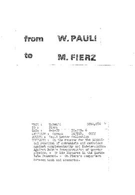 Letter from Pauli to Fierz