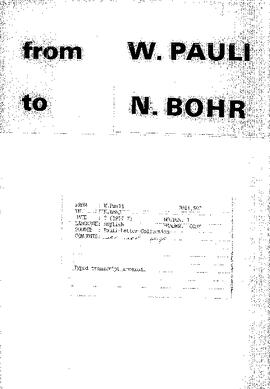 Letter from Pauli to Bohr