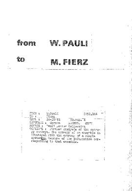 Letter from Pauli to Fierz