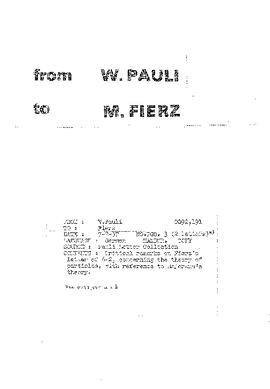 Letter from Pauli to Fierz