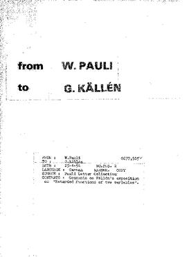 Letter from Pauli to Källén