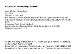 Letter from Heisenberg to Pauli