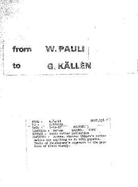 Letter from Pauli to Källén
