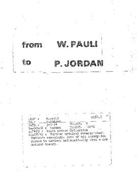Letter from Pauli to Jordan
