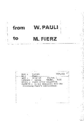 Letter from Pauli to Fierz
