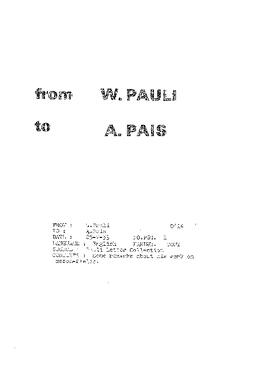 Letter from Pauli to Pais