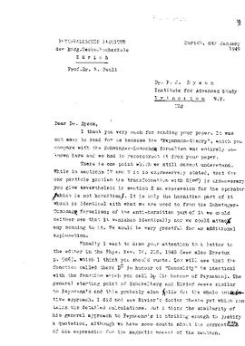 Letter from Pauli to Dyson