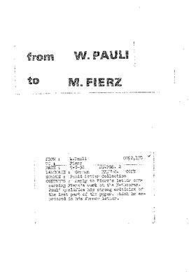 Letter from Pauli to Fierz