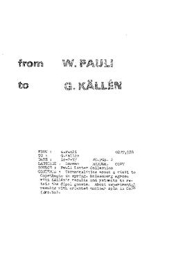Letter from Pauli to Källén