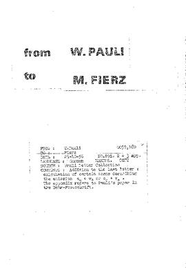 Letter from Pauli to Fierz
