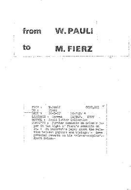 Letter from Pauli to Fierz