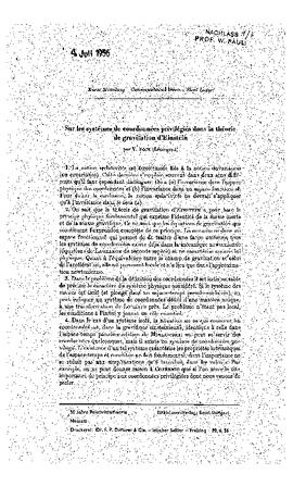 Sur les systèmes de coordonnées privilégiés dans la théorie de gravitation d'Einstein, Fock, Vladimir