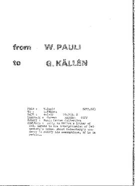 Letter from Pauli to Källén