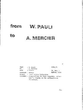 Letter from Pauli to Mercier