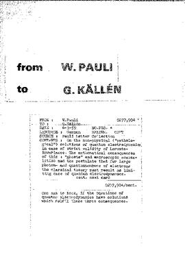 Letter from Pauli to Källén