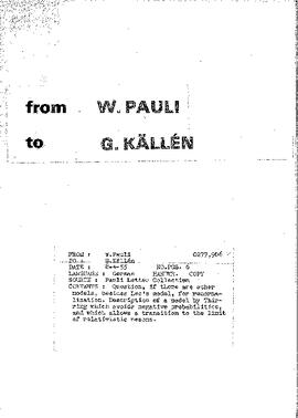 Letter from Pauli to Källén