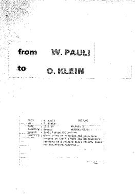 Letter from Pauli to Klein