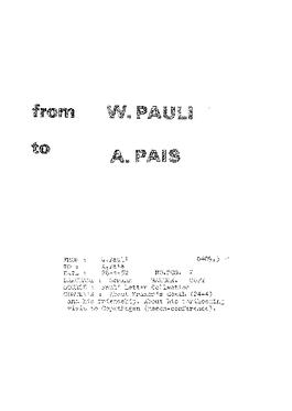 Letter from Pauli to Pais