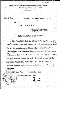 Letter, Hamburg Universität