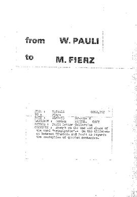 Letter from Pauli to Fierz