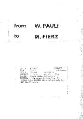 Letter from Pauli to Fierz