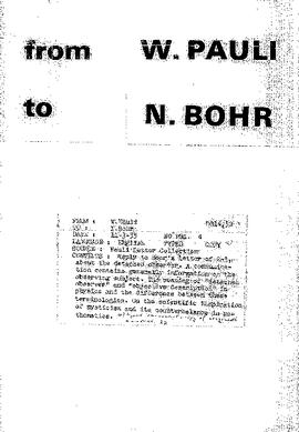 Letter from Pauli to Bohr